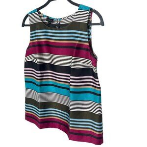 Talbots Sleeveless Satin Blouse Small Striped Blue Green Pink Shell Career Top